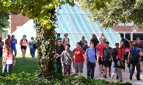 students walking on campus